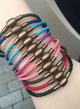 diy金银真皮编织转运珠饰品手绳