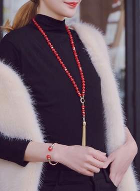 红色串珠新年开运项链毛衣链