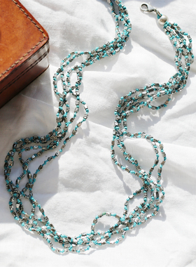 多层编织串珠复古毛衣项链女