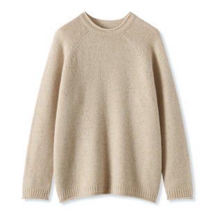 羊绒衫女100纯羊绒宽松大版小个子大码针织打底衫卷边中长款毛衣