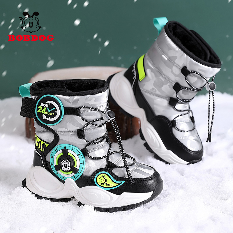 巴布豆男童棉鞋大棉2025冬季保暖厚底加绒雪地鞋男孩绵靴儿童冬鞋