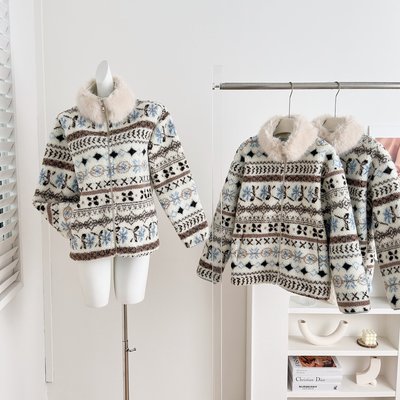 荒荒家 费尔岛毛领外套2025新款复古港风保暖加厚毛茸绒夹克女冬