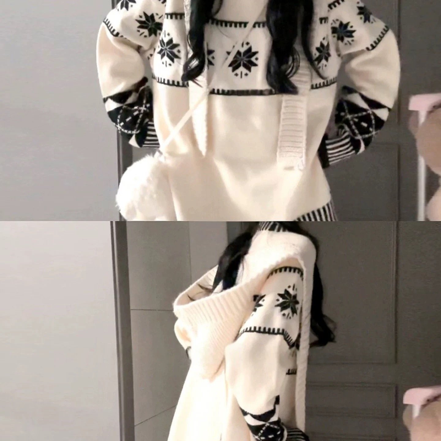 白色费尔岛提花软糯宽松针织毛衣女2025早秋季韩系漂亮慵懒风上衣