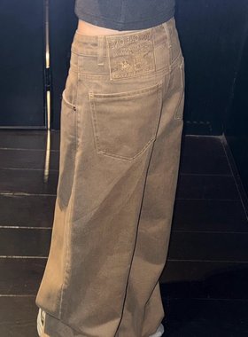 SUNONEONE 美式复古低腰加绒直筒牛仔裤女秋冬季宽松阔腿休闲裤子