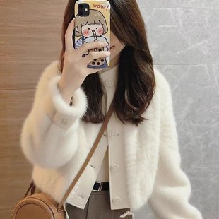 绝美巨好看的冬装白色棒球服小香风短款加绒加厚保暖羊羔绒外套女