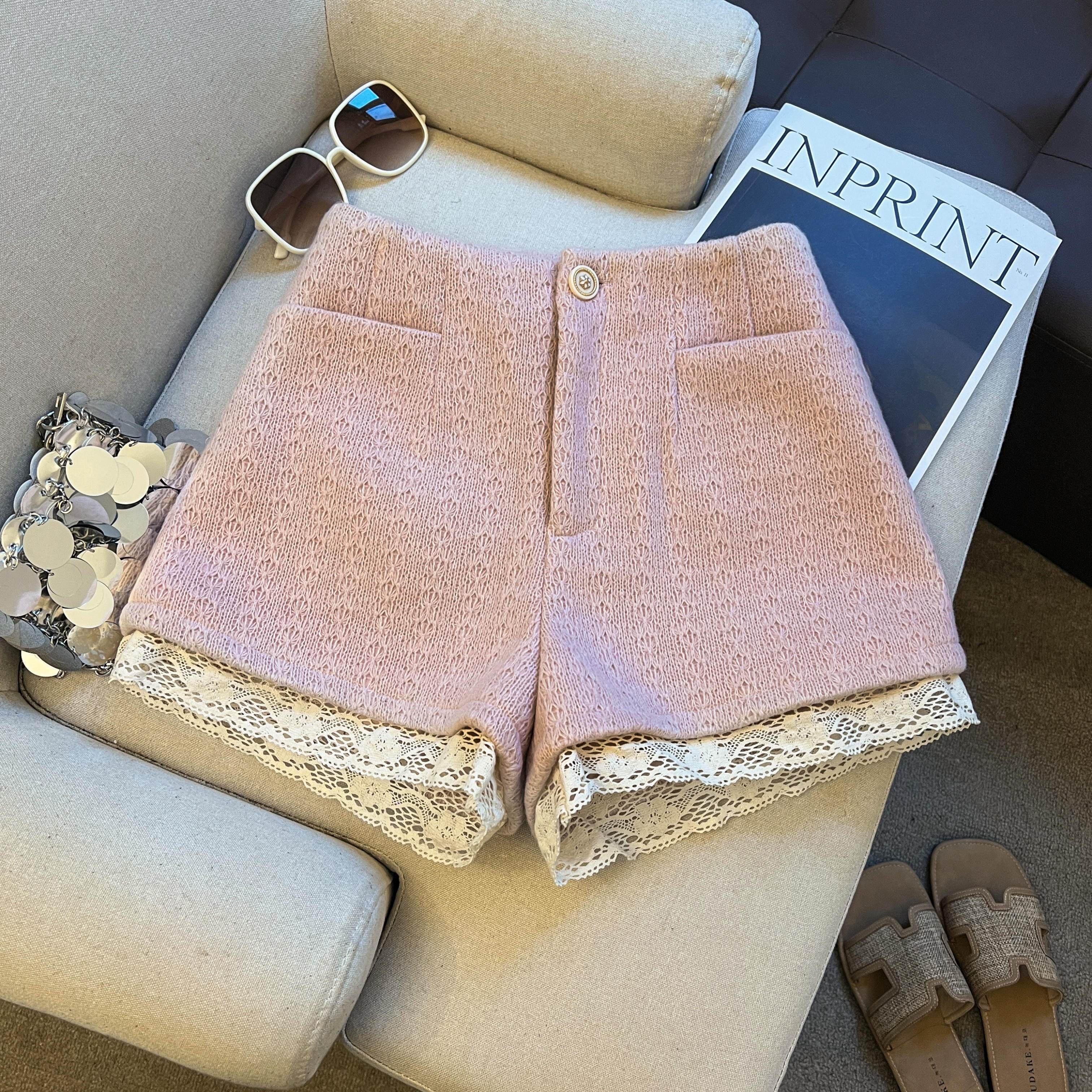 实拍 秋冬A版短裤蕾丝边修身显瘦百搭裤子