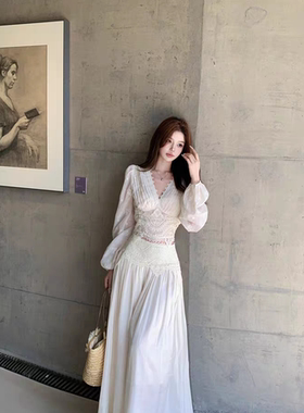 Barb Chill老钱风套装女气质长袖蕾丝雪纺衫上衣优雅拼接半身长裙