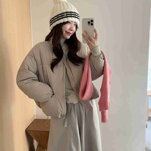 实拍 简约圆领羽绒棉服秋冬季新款小个子宽松百搭保暖面包服外套