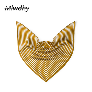 男士日系骑行丝巾黄色三角巾户外时尚围脖条纹复古桑蚕丝小方巾