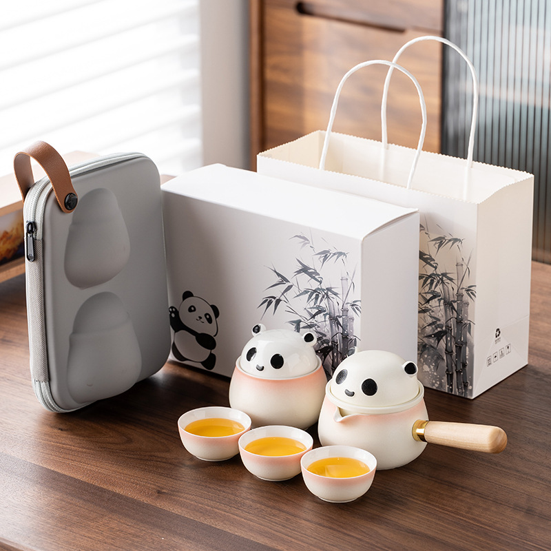 国潮文创侧把一壶三杯旅行茶具轻奢现代羊脂玉瓷商务纪念伴手礼品