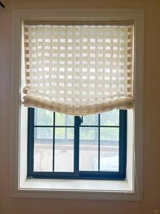 格子波浪柔式圆弧平行亚麻日式窗帘简约亚麻加厚布艺升降罗马帘