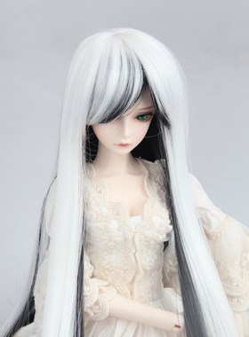 BJD/SD娃娃假发高温丝长发 黑白渐变长直发 AS假发  FBE063
