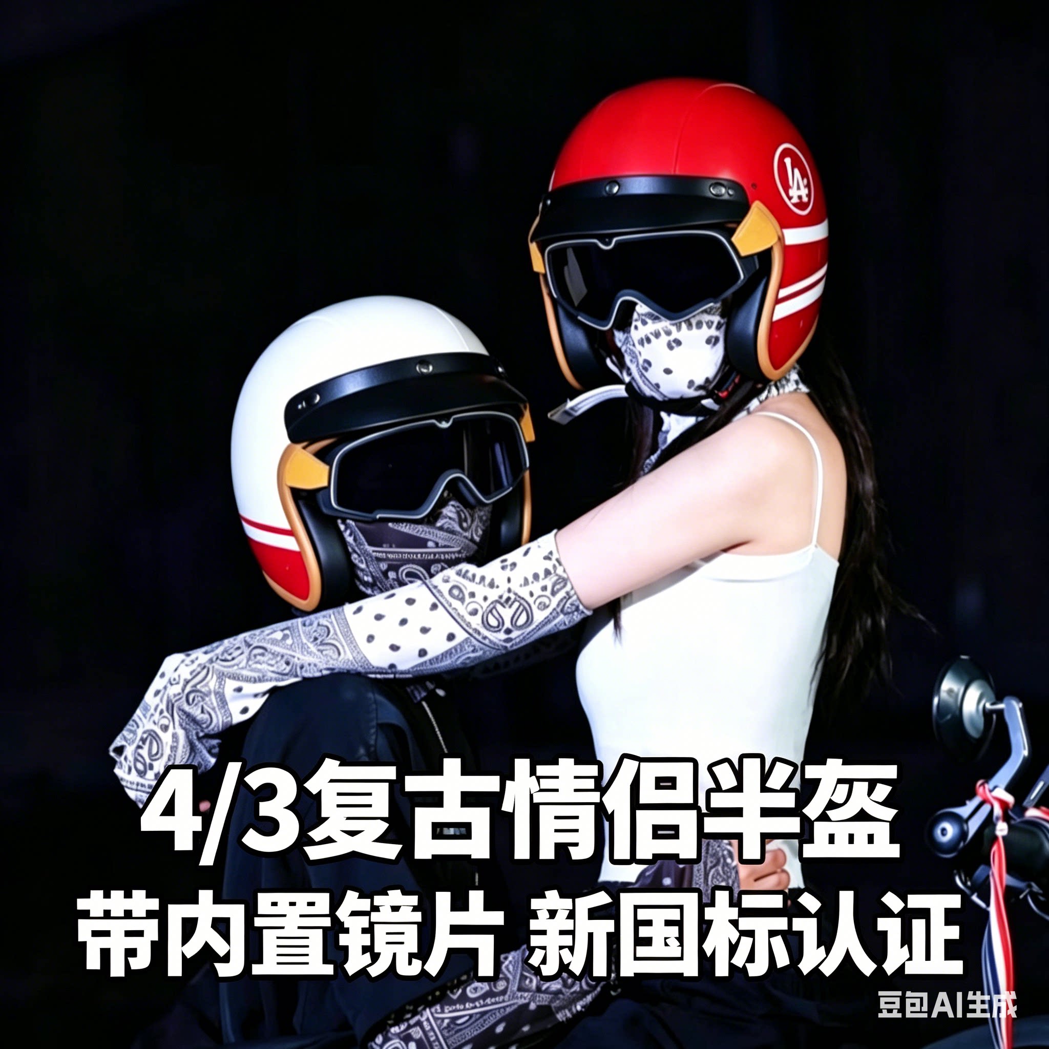 3C认证适用于新大洲本田NS125LA头盔踏板摩托车盔男女机车复古3/4