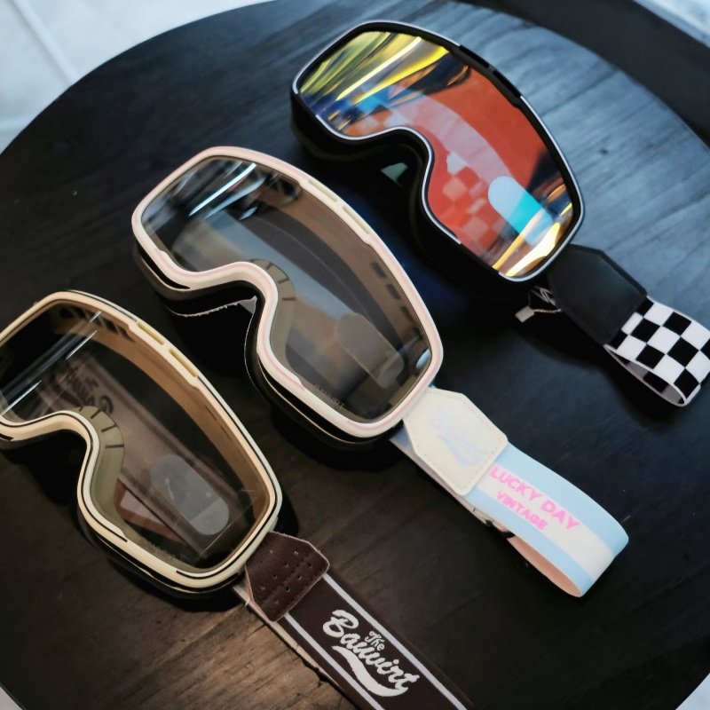 网红格子护目镜摩托车风镜头盔通用复古机车踏板防晒越野黑白棋格