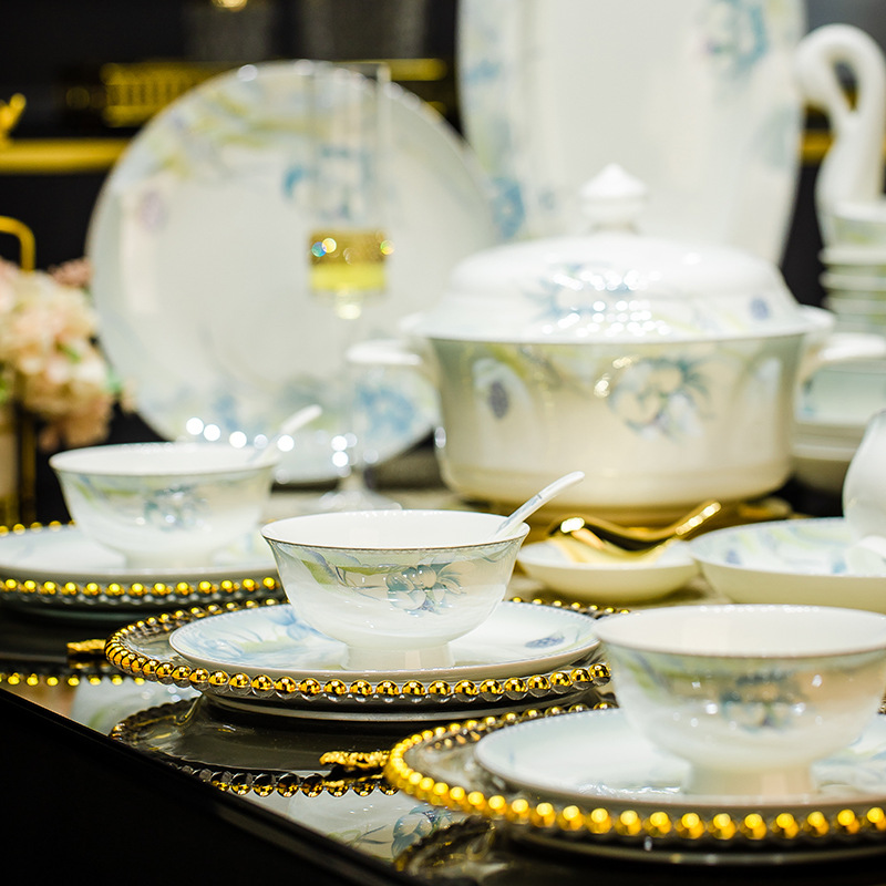 景德镇陶瓷碗家用骨瓷餐具套装乔迁礼品北欧碗碟套装批发瓷碗碗具