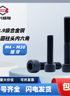 12.9级杯头圆柱头细牙细扣内六角螺丝M4M5M6M8M9M11*0.5*0.75*1.5