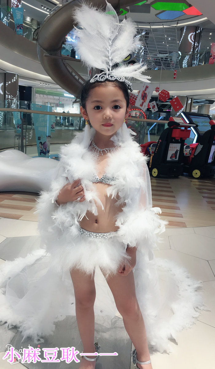 女童走秀泳装维密翅膀秀演出服儿童车模t台秀泳装羽毛比基尼泳装