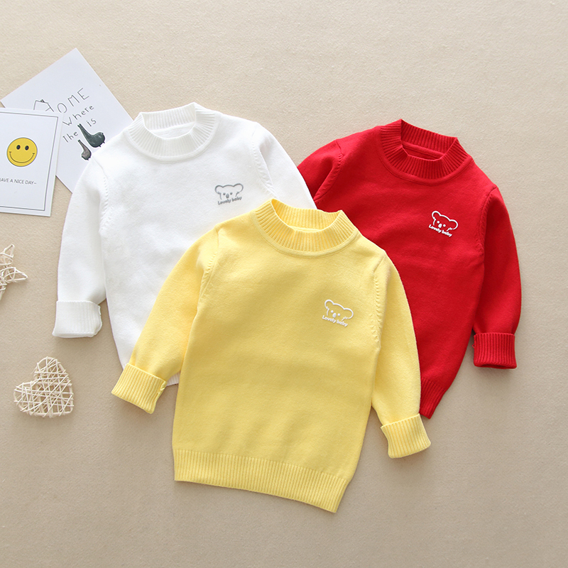 纯棉儿童毛衣中小童圆领针织衫加绒加厚男女童宝宝高领套头打底衫