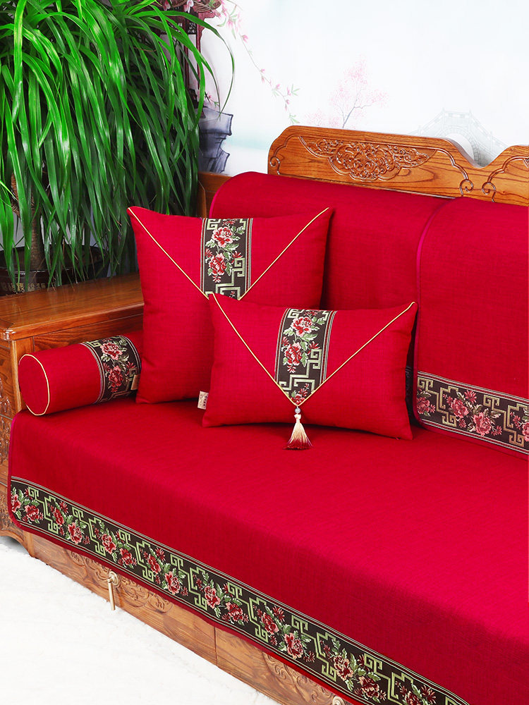新中式实木沙发垫四季通用防滑垫现代简约沙发套罩巾靠背巾盖布