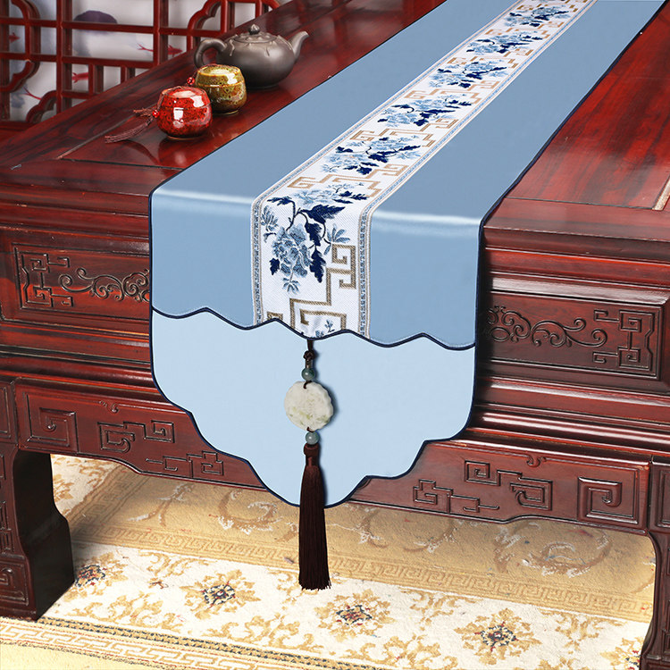 艺必旭新中式餐桌旗禅意茶席电视柜盖布长条茶几布茶桌垫布床尾巾