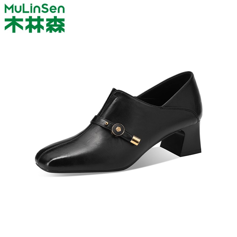 木林森女鞋2025新款秋季法式粗跟单鞋深口显瘦气质百搭皮鞋女士鞋,女鞋,深口单鞋,淘宝优惠券,粉丝福利购,淘宝优惠卷