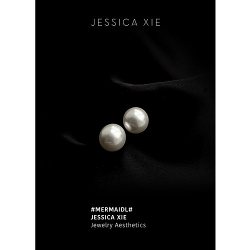 JX I Mermaid 美人鱼 INS韩国博主正圆大灯泡珍珠S925银耳环耳钉