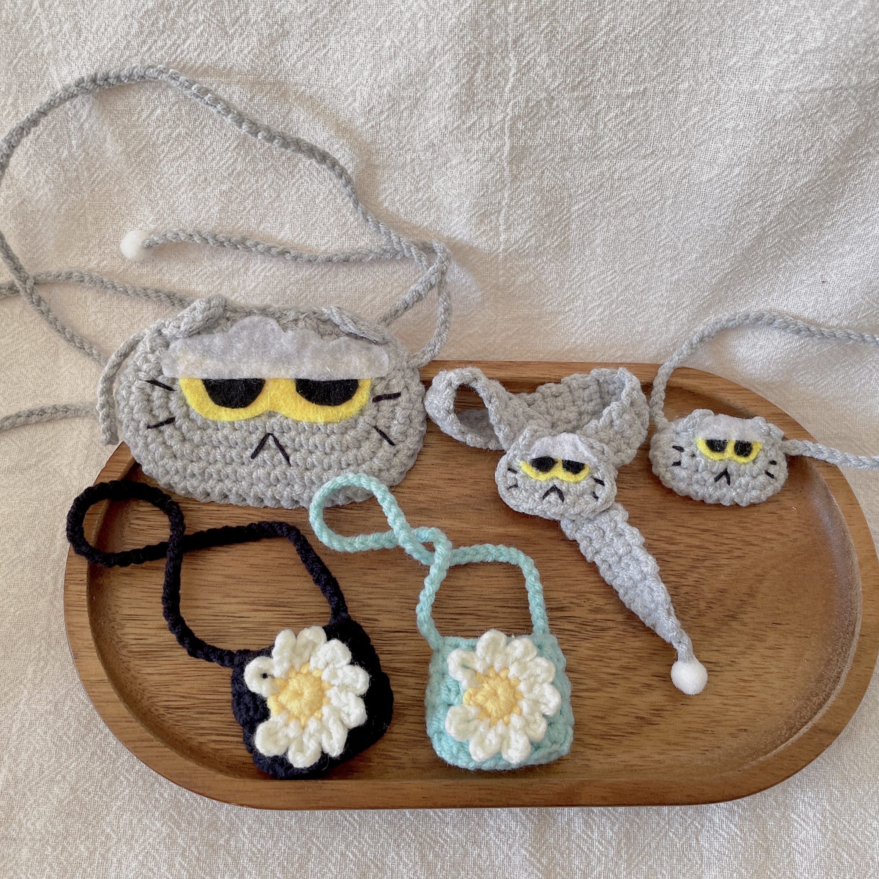 手工毛线钩织GD同款小雏菊拉布布10CM棉花娃娃ZOA猫斜挎包口水巾