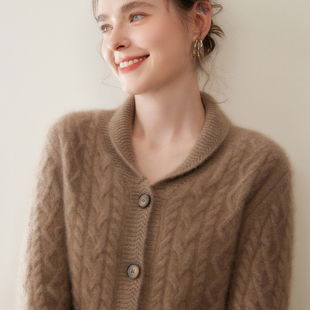 厚厚厚！！老钱风山羊绒开衫女西装领扭花针织衫加厚软糯毛衣外套