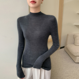 极简风！18针精纺扬子纱100%羊毛衫女长袖修身打底衫薄款一线毛衣