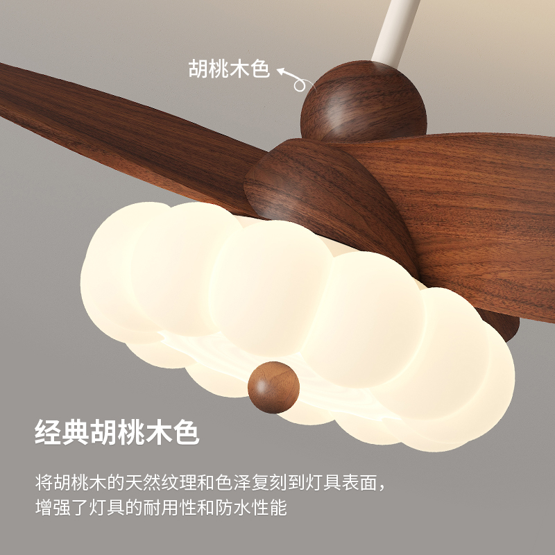 吹塑中古风卧室灯电扇一体灯餐厅吊扇灯意式极简轻奢直叶风扇灯