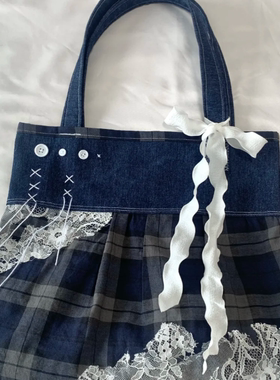 Maci jadick原创手工拼布牛仔包复古帆布包
