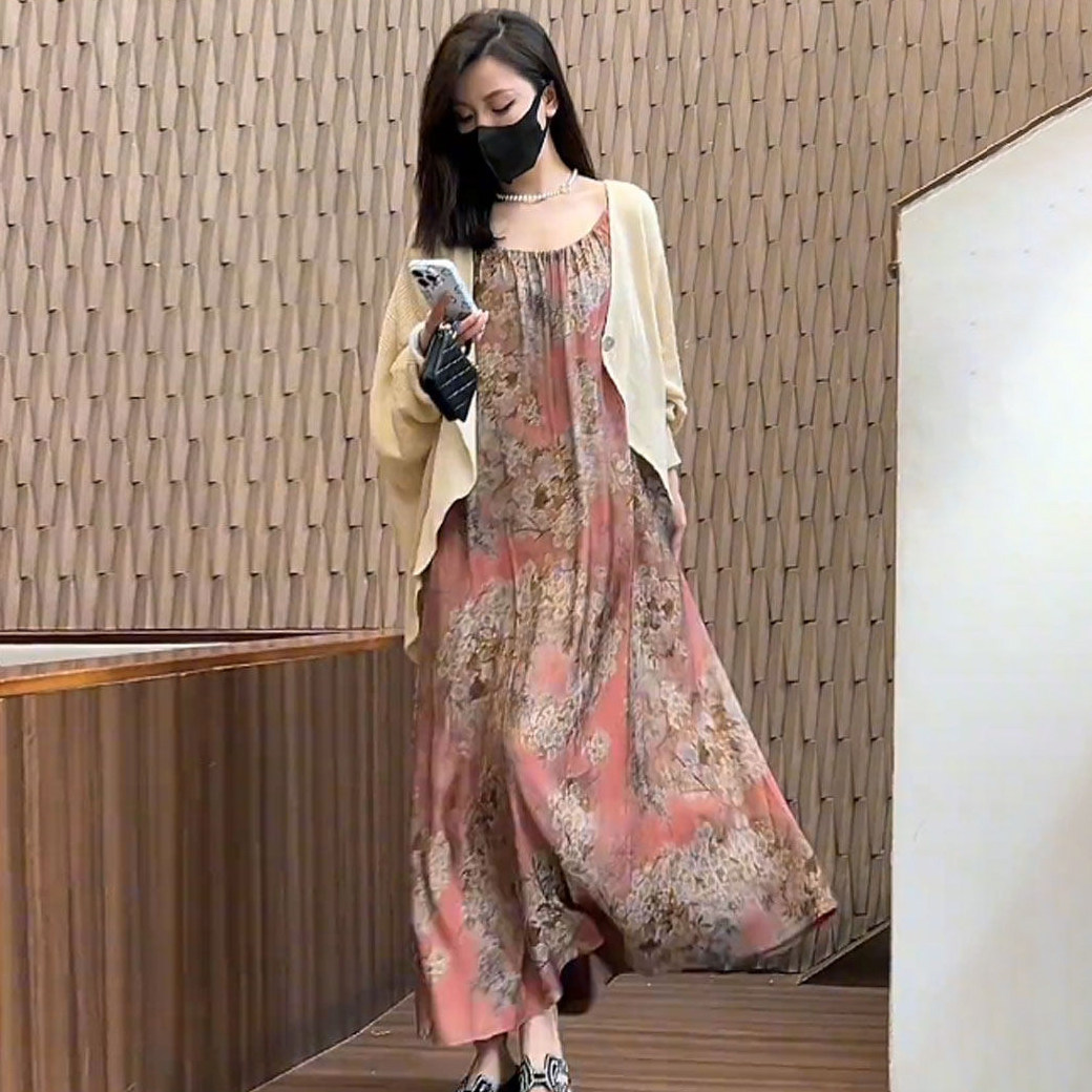 高级感度假风吊带裙两件套女2025年夏季新款宽松遮肉长款过膝套装,女装/女士精品,时尚套装,淘宝优惠券,粉丝福利购,淘宝优惠卷