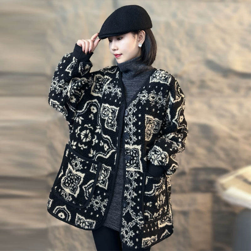 高级感加厚颗粒绒外套女2025秋冬新款休闲复古雪花羊羔毛开衫上衣,女装/女士精品,棉衣/棉服,淘宝优惠券,粉丝福利购,淘宝优惠卷