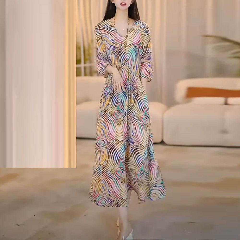 高级感时尚印花连衣裙女2025夏季新款宽松减龄中长款遮肉显瘦裙子,女装/女士精品,连衣裙,淘宝优惠券,粉丝福利购,淘宝优惠卷