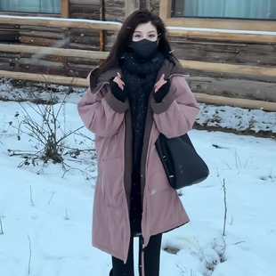 高级感双面穿连帽棉服女款冬季加厚棉衣宽松中长款派克服夹棉外套