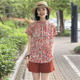 夏季 女2026妈妈装 新款 宽松大码 气质上衣 高级感时尚 短袖 印花雪纺衫