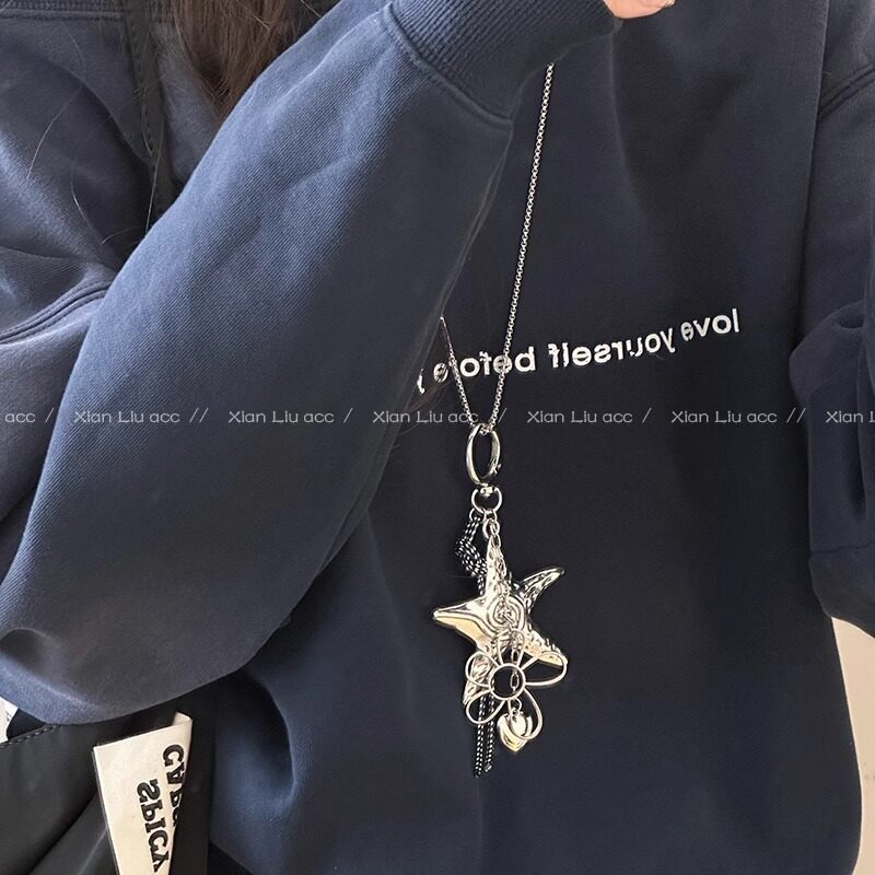 银色海星长款挂脖锁骨链甜酷百搭
