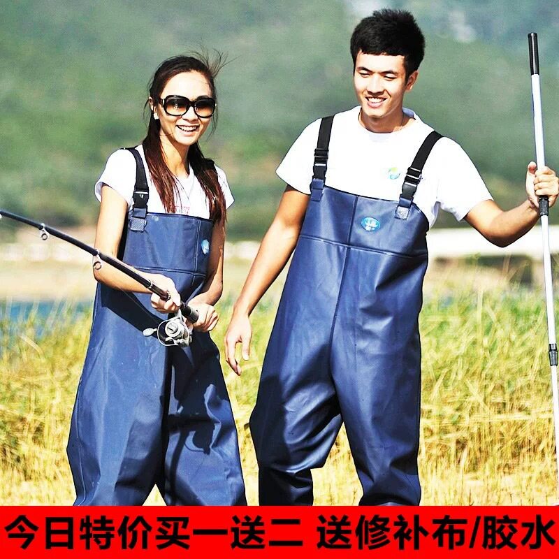 姜太公加厚下水裤钓鱼服半身背带抓捕鱼水叉裤防水连体雨鞋雨裤靴