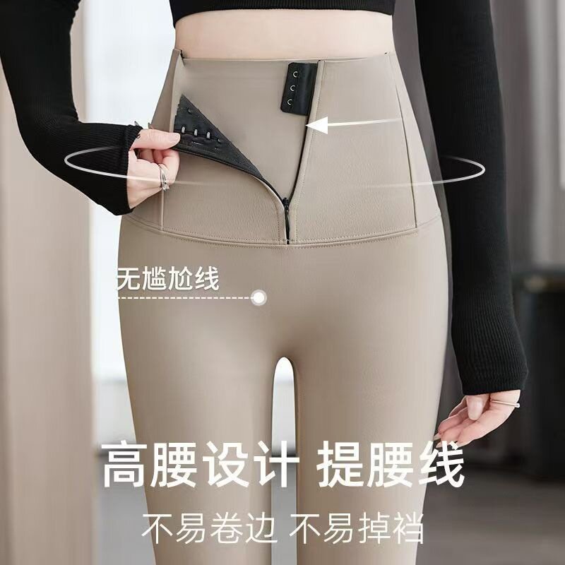 拉链排扣腰鲨鱼裤加绒女秋冬保暖裤加绒加厚紧身考拉绒小脚打底裤
