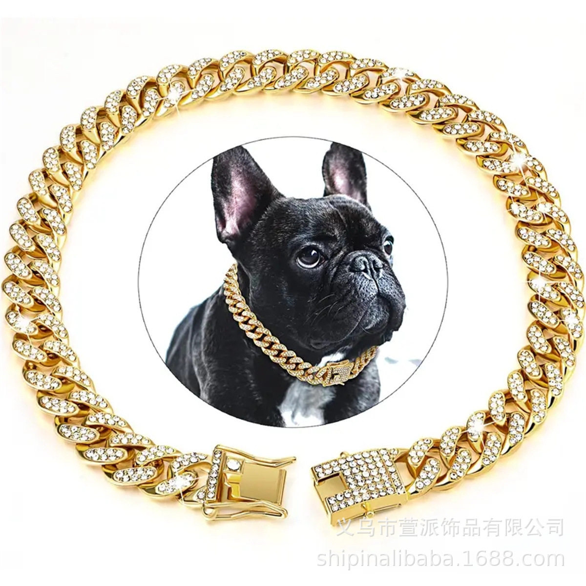 2025镶钻古巴链锌合金宠物饰品大金项链项圈小猫装饰链子小猫狗链