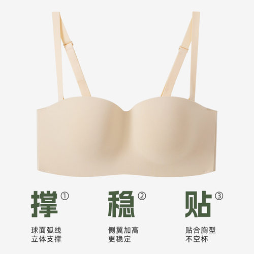 【B-E杯】大胸无肩带内衣女大码防下垂提拉无痕隐形防滑抹胸文胸