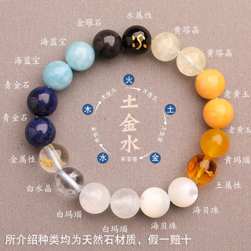 五行缺补喜用金土水手链天然水晶多宝三属性手串平衡能量吉祥饰品