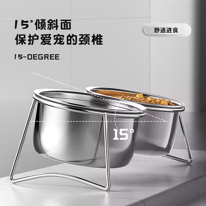 狗盆宠物食盆不锈钢双碗狗狗饭碗狗水碗增高架饭盆猫喝水碗防打翻
