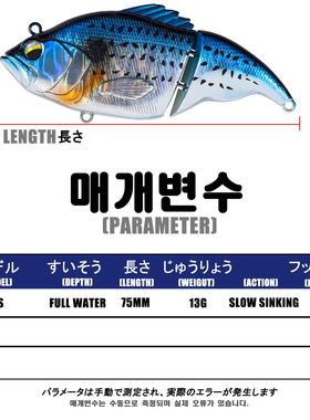 新款两节路亚饵SWIMBAITS多节鱼75mm13g缓沉海钓微物硬饵远投翘嘴