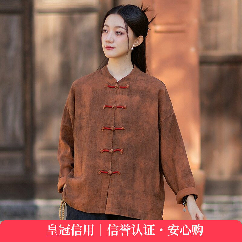 26新款原创棉麻女装复古国风盘扣对襟缠线上衣衬衫女中式棉麻外套