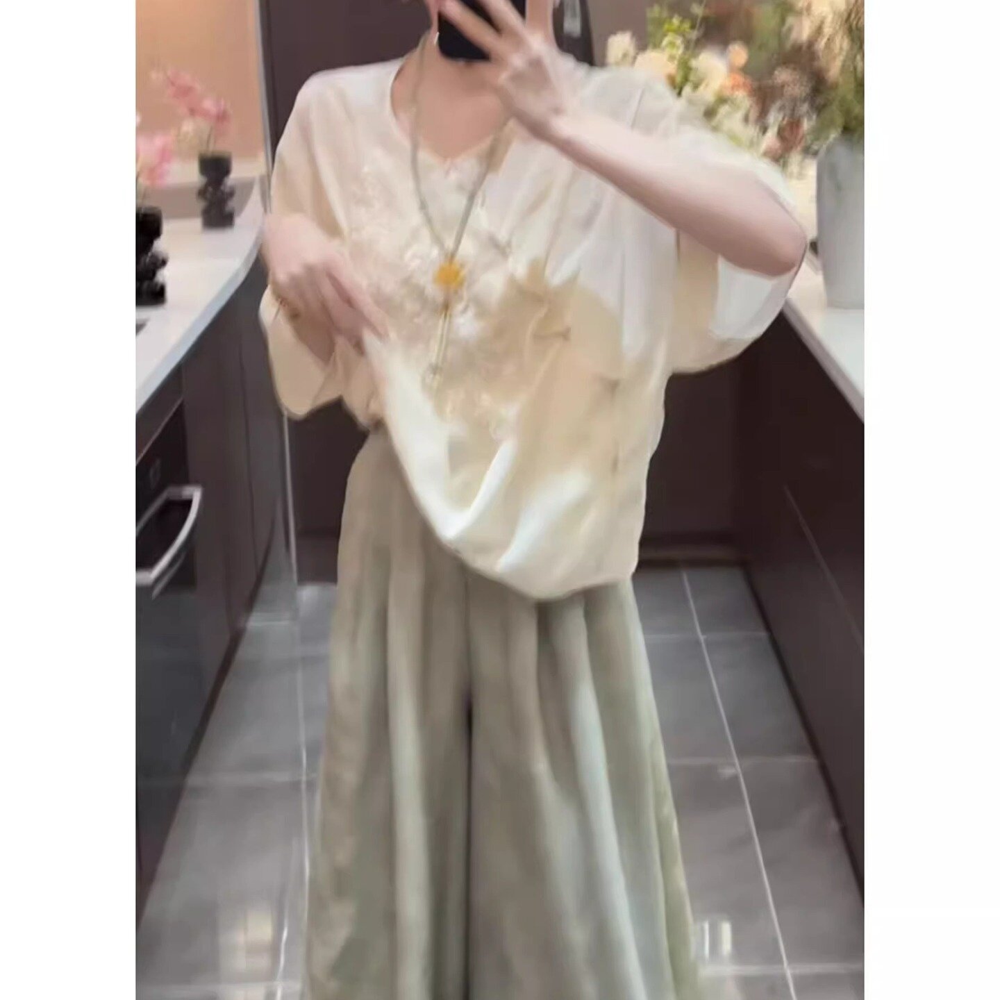 夏季新款胖mm穿搭女新中式国风显瘦遮肚子上衣休闲阔腿裤两件套装