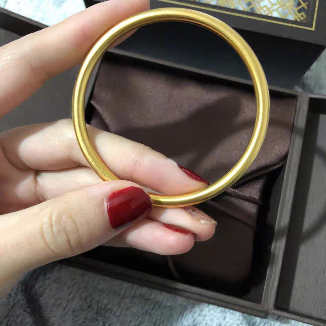 4MM金店同款亚光传承手镯女仿黄金磨砂素圈手镯实心沙金手镯货源