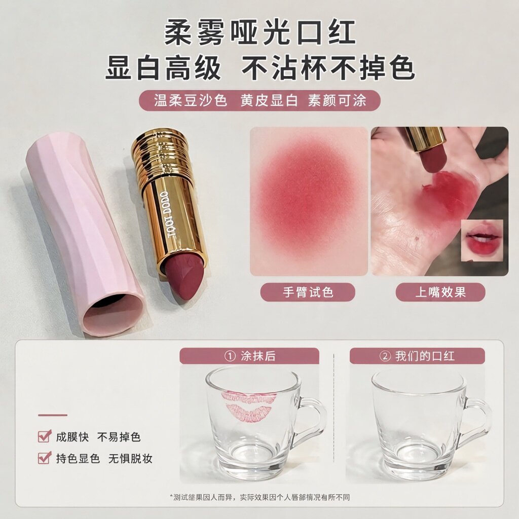 跨境雾面口红哑光柔雾不易沾杯不掉色日常伪素颜唇彩外贸彩妆批发