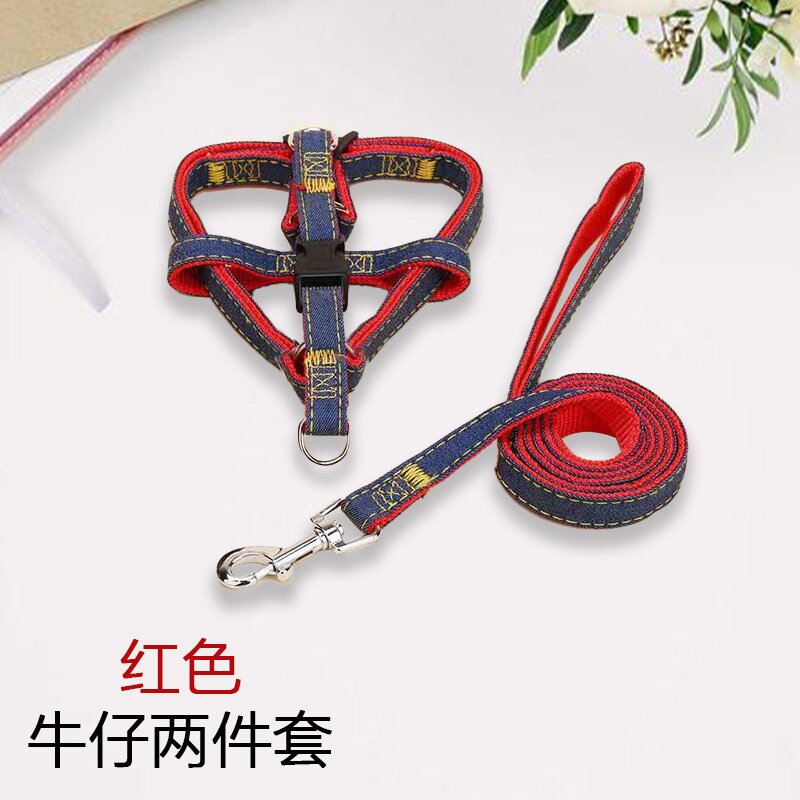 狗狗遛狗牵引绳牛仔胸背套装带泰迪狗链子小型中型犬法斗拴狗用品