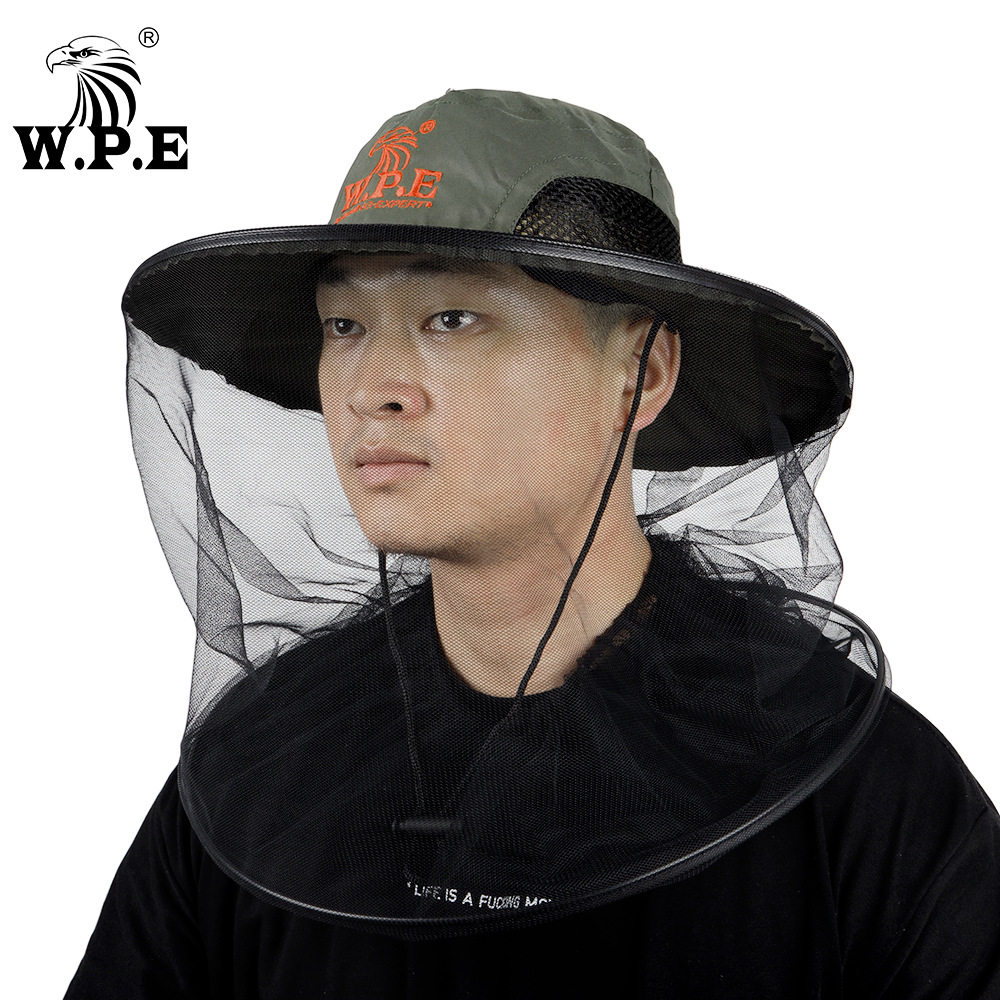 W.P.E钓鱼帽防蚊帽防嗮遮阳大帽檐网布面罩透气薄款速干户外用品